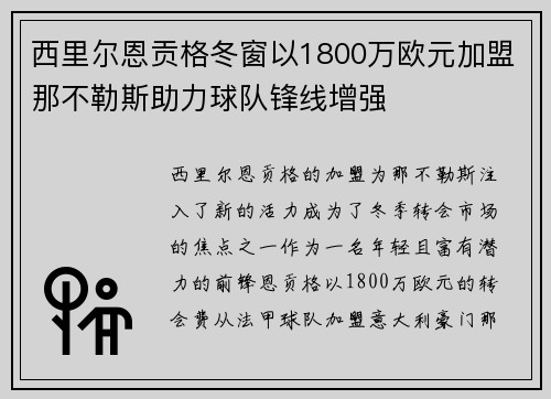 西里尔恩贡格冬窗以1800万欧元加盟那不勒斯助力球队锋线增强