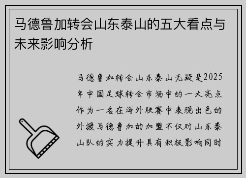 马德鲁加转会山东泰山的五大看点与未来影响分析 马德鲁加转会山东泰山的五大看点与未来影响分析